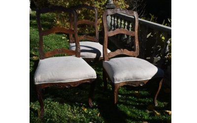 Three Louis XV fruitwood side chairs