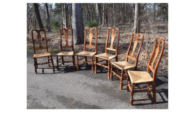 Set of Six Original American New England Queen Anne Chairs