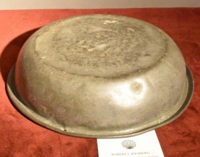 18th century pewter basin with folded rim