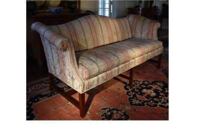 Chippendale sofa with a silk blend damask cover in good order, 1760