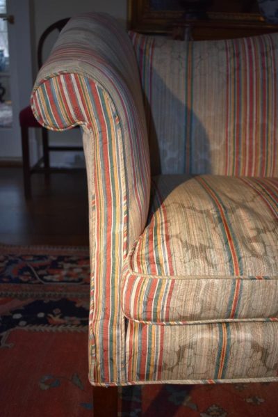 Chippendale sofa with silk blend damask cover