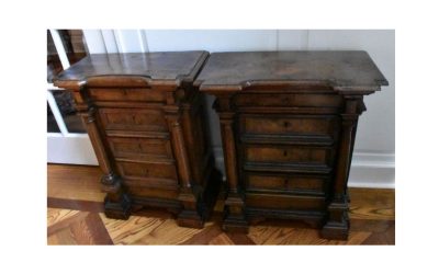 Companion Pair of Italian Baroque Petite Commodes in Walnut