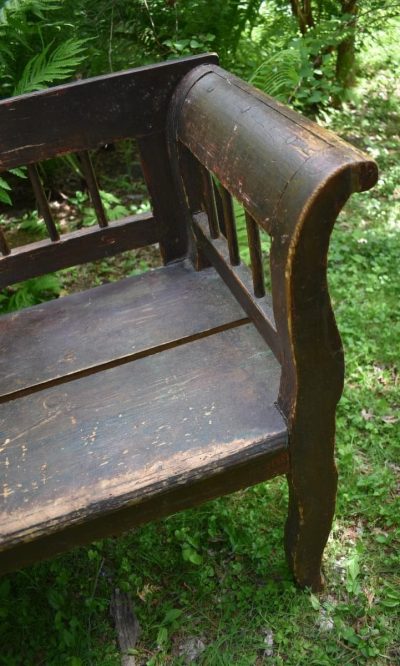Antique 19th century pine country settee side detail