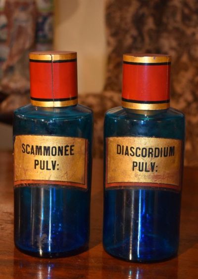 blue apothecary jars