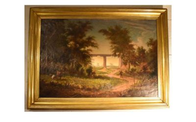 19th century oil on canvas landscape by L Le Roux